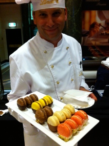 LIndt Australia Master Chocolatier, Thomas Schnetzler, tempting me with the best macarons I've ever tasted